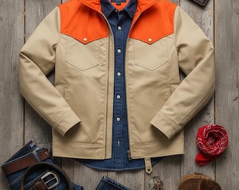 Men's John Cowboy Style Jacket - Color Block Workwear Outdoor Riding Jacket - Eagle Vogue Streetwear