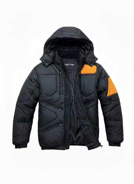 Men's Black Down Puffer Jacket: Water-resistant Winter Coat With