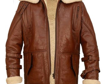Men's Real 100% Genuine Shearling Leather Sheepskin Coat Jacket Trench