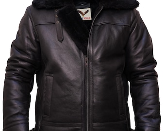 Men's Black B3 Aviator Jacket - Real Sheepskin Shearling Leather