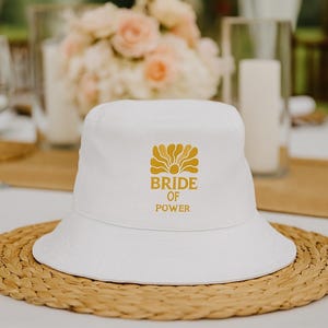 Bride Bucket Hat - Bride of Power Summer Hat for Bachelorette Party, Custom Bridal Gift, White Minimalist Wedding Hat