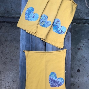 upcycled yellow napkins with hearts