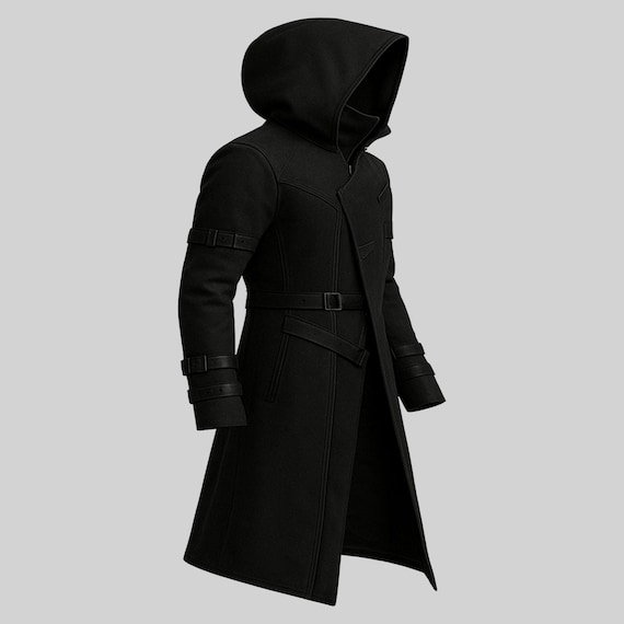 Cyberpunk Trench Coat: Hooded Gothic Streetwear - Handmade