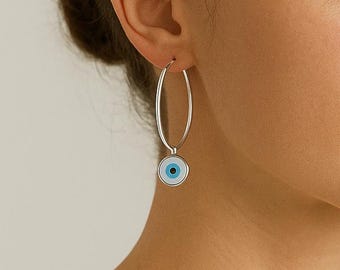 Mystic Eye Hoops – 925 Sterling Silver Evil Eye Earrings for Women's