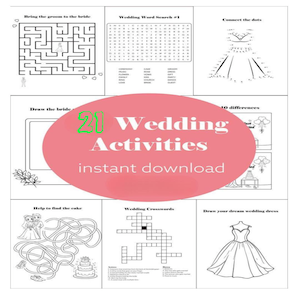 Kids Wedding Activity Kit – Coloring Book, Games and Printable Crosswords | Digital PDF for Parties