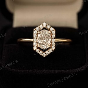 14K Rose Gold Engagement Ring 1 CT Oval Cut Moissanite Wedding Ring Halo Wedding Ring For Woman Anniversary Gift For Her Unique Promise Ring