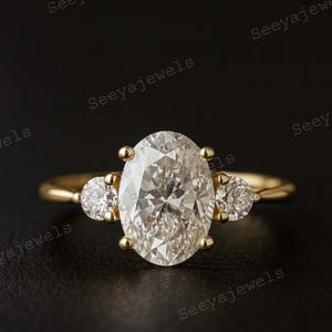 14K Yellow Gold Engagement Ring Oval Cut Moissanite Wedding Ring Diamond Ring For Woman Anniversary Gift For Her Art Deco Ring Promise Ring