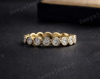 Round Moissanite Bridal Band Colorless Moissanite Wedding Band Bezel Set Moissanite Proposal Band Full Eternity Moissanite Engagement Band