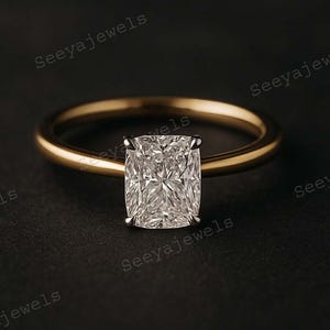 2 CT Elongated Cushion Cut Moissanite Engagement Ring: 14k Solid Gold Solitaire Prong Set  Jewelry Ice Brust Diamond Ring Gift For Love