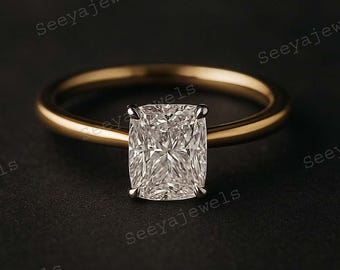 Pierścionek zaręczynowy z moissanitem o wydłużonym szlifie poduszkowym 2 ct: 14-karatowe złoto z pojedynczymi ząbkami, biżuteria z diamentami w szlifie lodowym, prezent z miłości