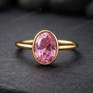 Oval Cut Bezel Set Pink Sapphire Engagement Ring, Vintage Sapphire Ring, Pink Sapphire Ring, Solitaire Rings For Women, Promise Gift for Her