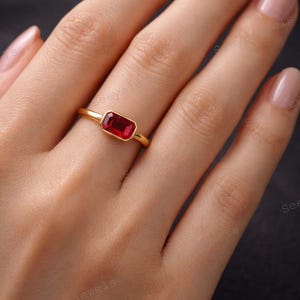 Gold Ruby Ring, Red Ruby Ring, Ruby Stacking Ring, Red Baguette Ring, Solitaire Ruby Ring, July Birthstone, Gift For Her, Ruby Gemstone Ring image 4