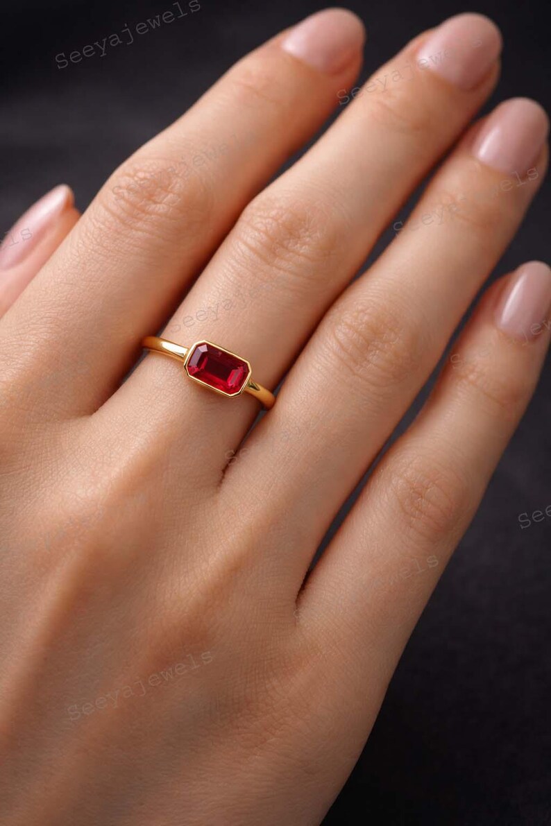 Gold Ruby Ring, Red Ruby Ring, Ruby Stacking Ring, Red Baguette Ring, Solitaire Ruby Ring, July Birthstone, Gift For Her, Ruby Gemstone Ring image 4