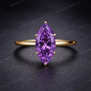 Anello di fidanzamento con ametista viola taglio marquise da 2 carati, anello di fidanzamento taglio marquise, solitario marquise, anello di fidanzamento solitario, regalo per amore