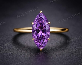 2CT Marquise Cut Purple Amethyst Engagement Ring, Marquise Cut Engagement Ring, Marquise Solitaire, Solitaire Engagement Ring Gift for Love