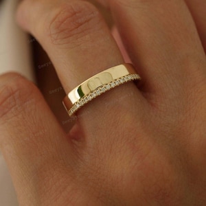 Moissanite Pave Wedding Band: 14k Gold Half Eternity Ring