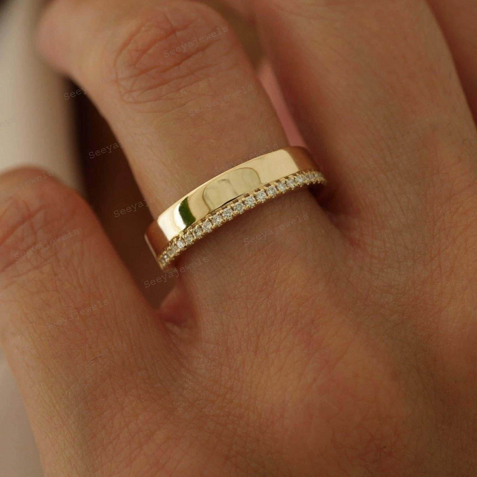 Moissanite Pave Wedding Band: 14k Gold Half Eternity Ring