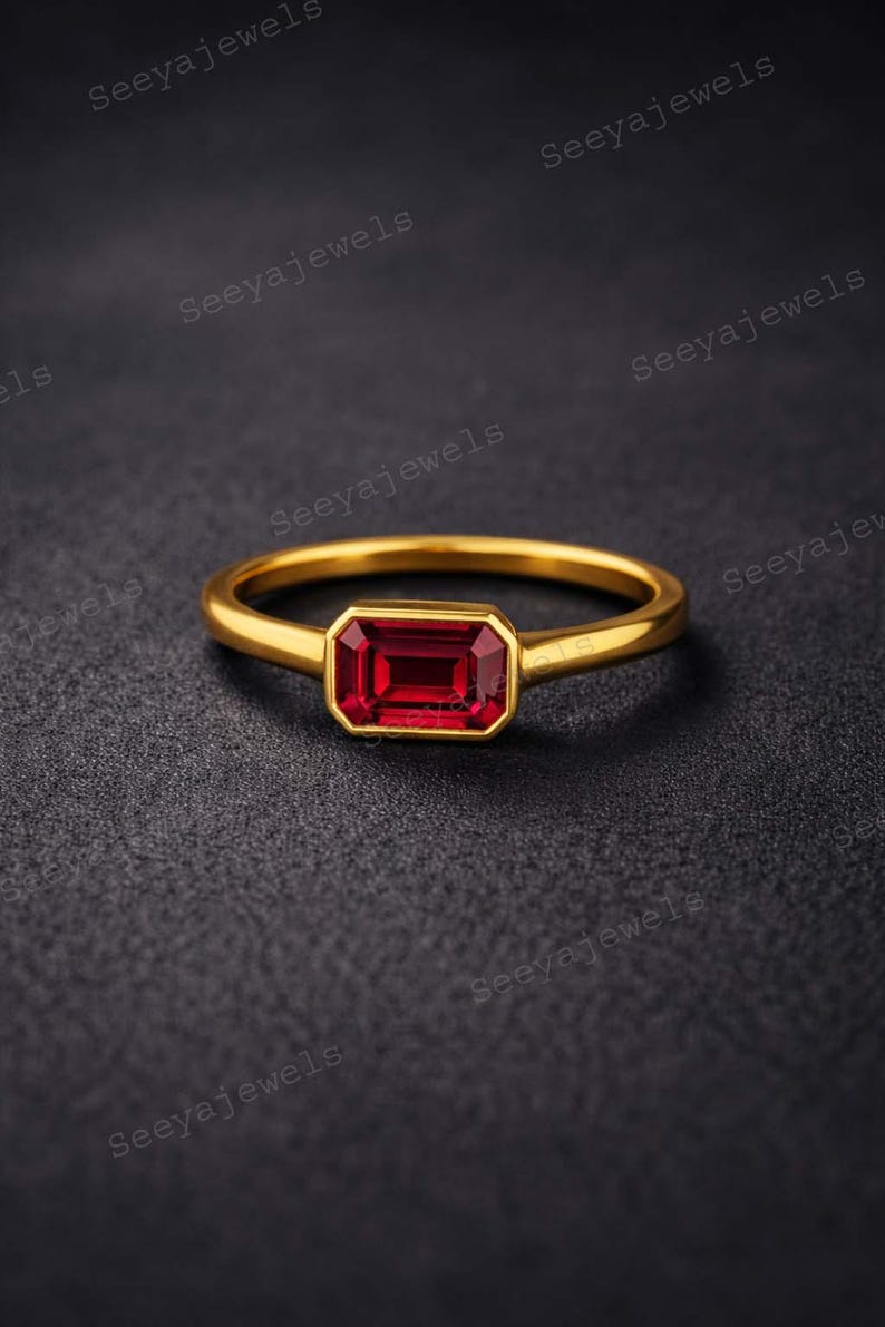 Gold Ruby Ring, Red Ruby Ring, Ruby Stacking Ring, Red Baguette Ring, Solitaire Ruby Ring, July Birthstone, Gift For Her, Ruby Gemstone Ring image 1
