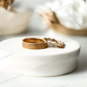 Couples Ring set, Diamond wedding rings, twig ring for men and women His and Hers, Stacking matching ring, Nature inspired branch twig ring
