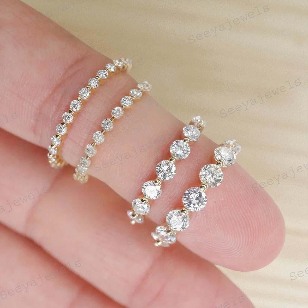Moissanite Full Eternity Wedding Band: 14K Gold Single Prong Ring - Etsy