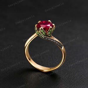 Lab ruby ring July birthstone round cut bezel setting ring sterling silver solitaire engagement ring for women Sterling Silver Ruby Ring