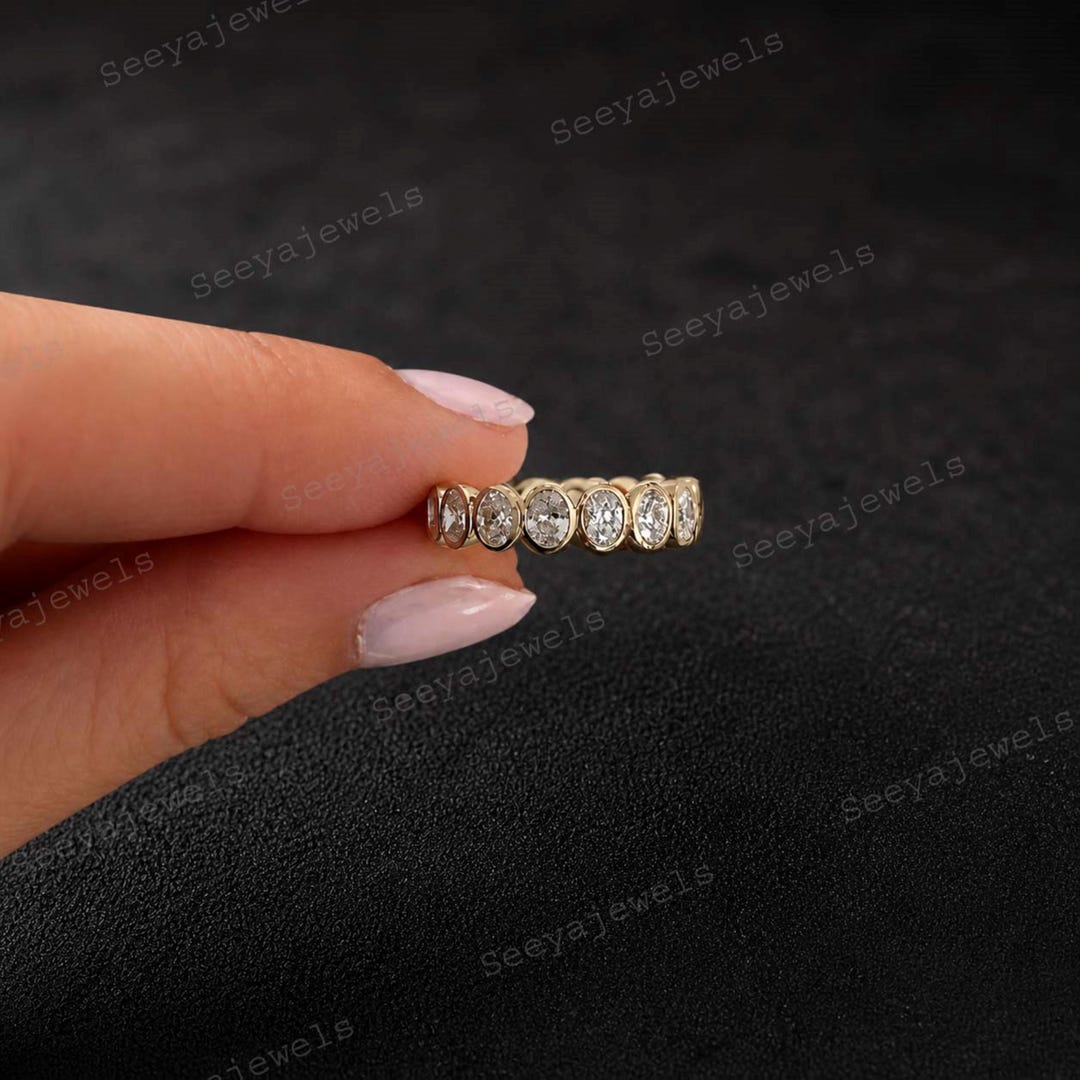 Oval Bezel Set Full Eternity Moissanite Wedding Band 14K Gold ...
