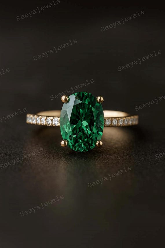 Green Sapphire Engagement Ring Oval Cut Gold Diamond Cluster Half Eternity Ring 18k Solid Gold Ring Stacking Women Ring Anniversary Gift