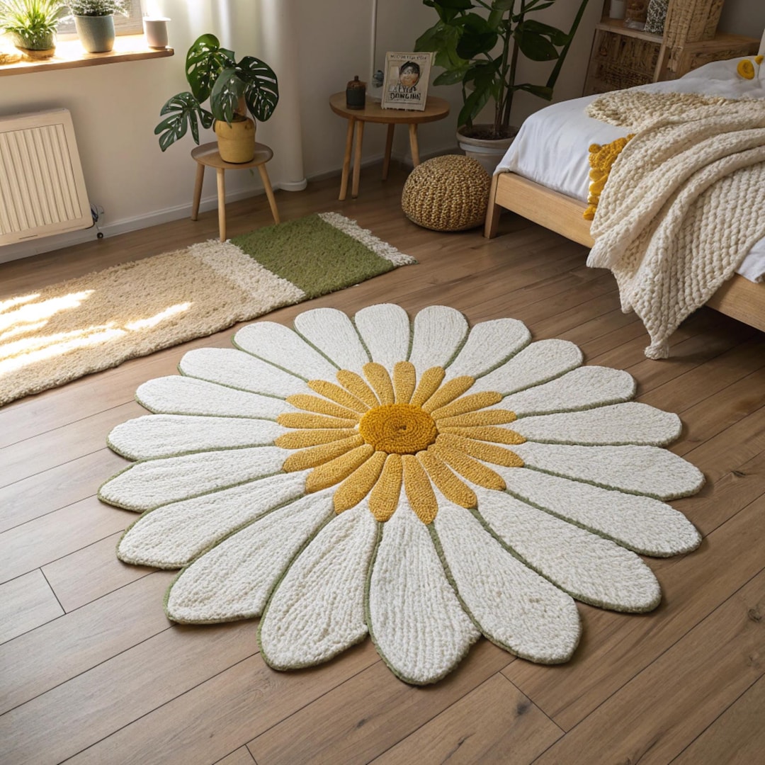 Daisy Shape Rug Daisy Flower Shaped Hand Tufted Wool Rug |handmade Irregular Round ...