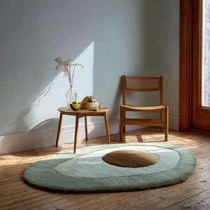 Avocado Inspired Rug, Handmade Wool Rug with Organic Oval Shape