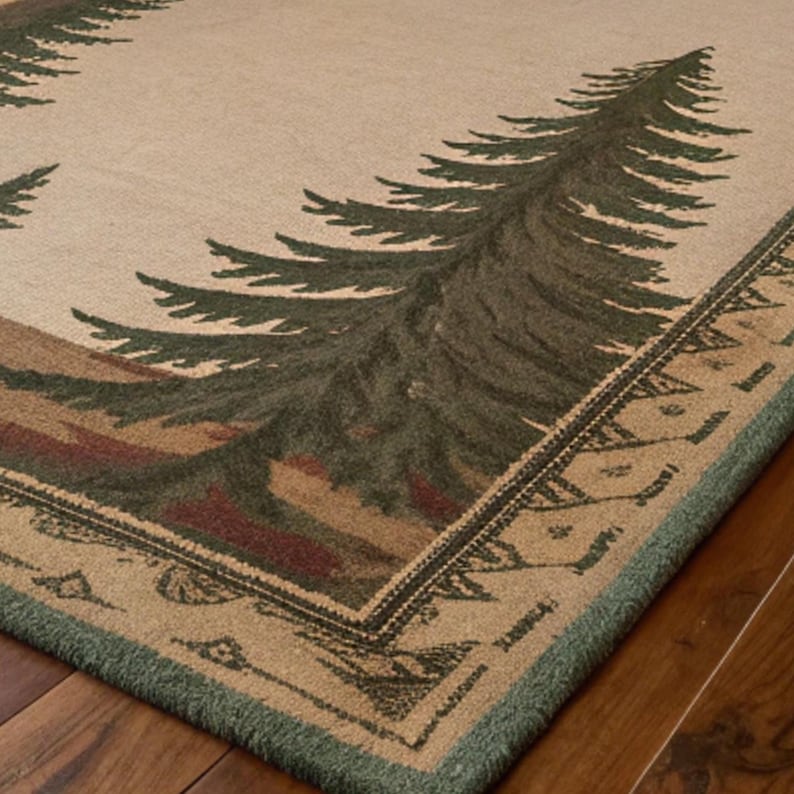 Tree Rug School Forest Pine Tree Handmade Wool Rug | Rustic Cabin Green Area Carpet ...