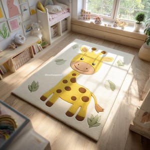 Kids Giraffe Rug – Handmade Wool Nursery Rug, Cute Animal Design Playroom Rug, Soft Area Rug for Baby Room & Children’s Decor