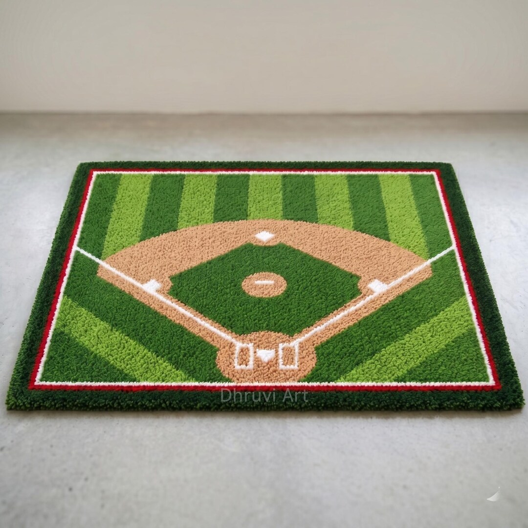Basball Rug Baseball Diamond Hand Tufted Rug | Custom Green Area Rug | Handmade ...