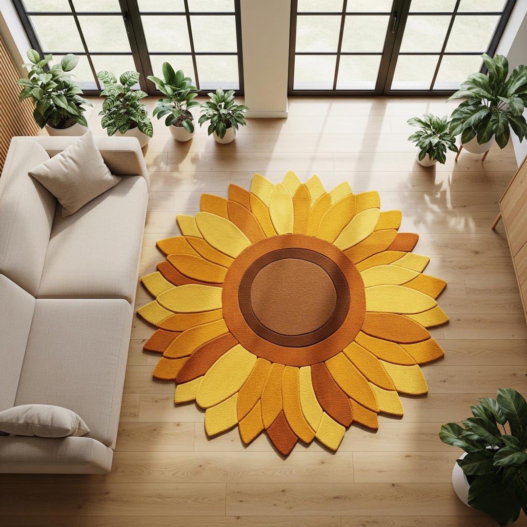 Sunflower Rug | Sunflower Shape Carpet | Yellow Flower Rug for Living ...