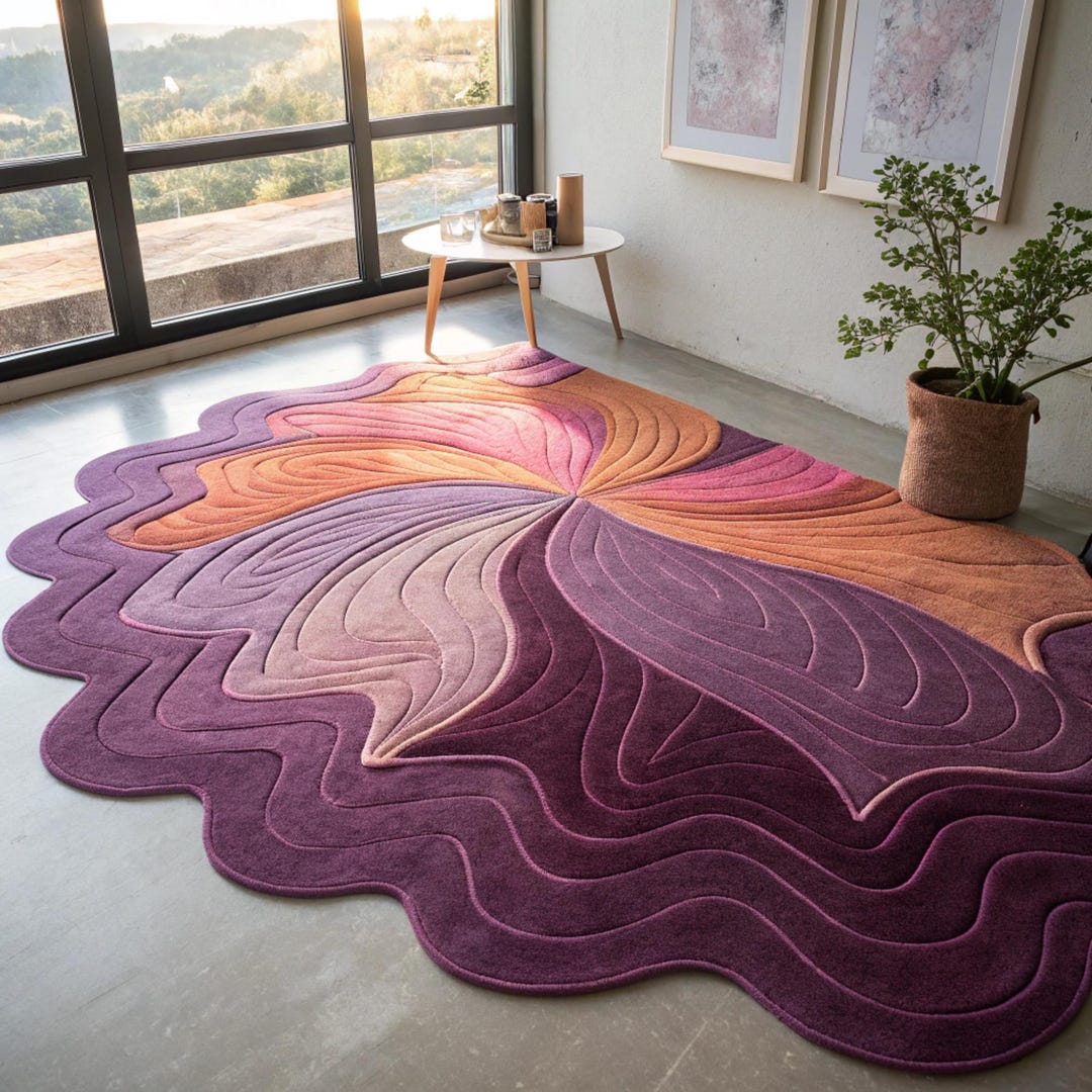 Rumpled Rugs Purple Swirl Hand Tufted Wool Rug, Abstract Wavy Irregular Carpet ...