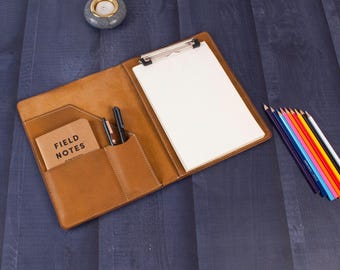 Portapapeles de cuero personalizado, organizador de documentos A4/A5 hecho a mano