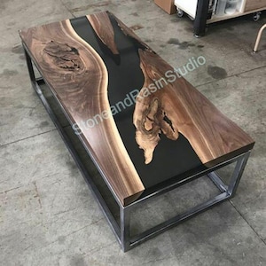 wooden coffee table Walnut Dining Table Handmade Live Edge Desk |Blue Epoxy Resin River Table | Console Table,rustic coffee table, wood slab