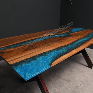 epoxy resin coffee Walnut Dining Table Handmade Live Edge Desk, Blue Epoxy Resin River Table | Console Table, rustic coffee table, wood slab