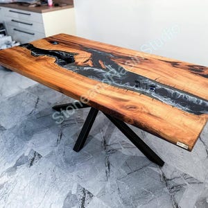 RESIN RIVER TABLE Walnut Dining Table Handmade Live Edge Desk | Blue Epoxy Resin River Table | Console Table, rustic coffee table, wood slab