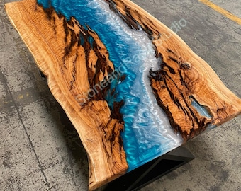 RESIN RIVER TABLE Walnut Dining Table Handmade Live Edge Desk | Blue Epoxy Resin River Table | Console Table, rustic coffee table, wood slab