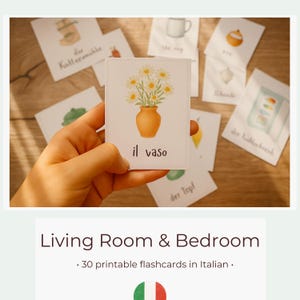 Italienisch Vokabelkarten: Montessori-Stil, Wohnzimmer & Schlafzimmer (PDF Download)