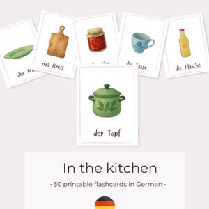 En la cocina • Vocabulario alemán • 30 tarjetas imprimibles • Estilo Montessori • Descarga PDF • Aprendizaje de idiomas para niños