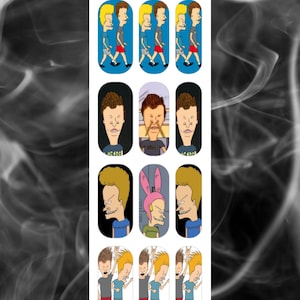 May include: A sheet of nail art featuring cartoon characters in various poses. The designs include images of two characters in different outfits and expressions. The text "A Touch Of Evil" is at the top and bottom of the sheet.