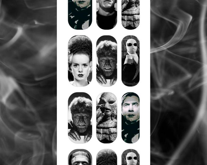 Classic Monsters Inspired Waterslide Nail Decals