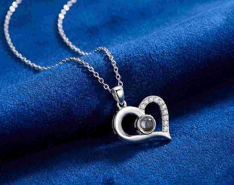 Unique Heart Shape Photo Projection Necklace | Heart-Warming Gift For Her | Remembrance Jewelry, Projection Necklaces, Tiny Heart Necklace
