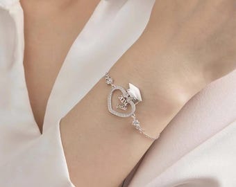 Perfect Graduation Cap Bracelet With name, Custom Name Bracelet, Graduation Bracelet, graduation Jewelry, Engraved Bracelet, Women Bracelet.