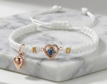 Matching Couple Rope Heart Projection Bracelet | Couple Matching Initial Bracelet | Projection Bracelet | Memorial Bracelet | Heart Bracelet