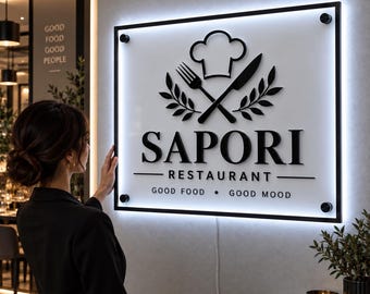 Custom Rectangular LED Backlit Business Logo Sign | Lighted Wall sign for Restaurant, Fast Food & Juice Bar