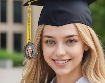 Customize Graduation Cap Engraved Photo Charm, Personalize Text And Photo Charm, Bouquet Charm, Silver Photo Charm, Graduation Gift Ideas