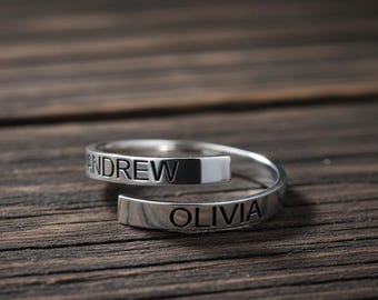 Personalized Engraved Name Ring, Custom Gold Couples Name Ring, Sterling Silver Band Ring, Stacking Ring, Mother Daughter Ring