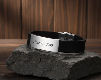Men's Leather Bracelet With Customized Text, Personalized Leather Bracelet For Men, Customized Bracelet  With Engraved text, Gift For Him